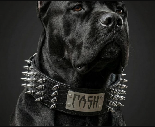 Genuine Leather Spiked Dog Collar | Multi- Line Metal Spikes | Soft and Strong Padded Leather | Stainless Steel | 2 Dee Rings | Multiple Sizes | Amsterdam Spiked Collection by